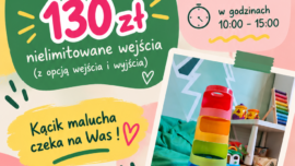 Poranki dla maluchów w Dobrej Strefie na Bemowie – karnet miesięczny 130 zł, nielimitowana zabawa od poniedziałku do piątku w godzinach 10:00–15:00
